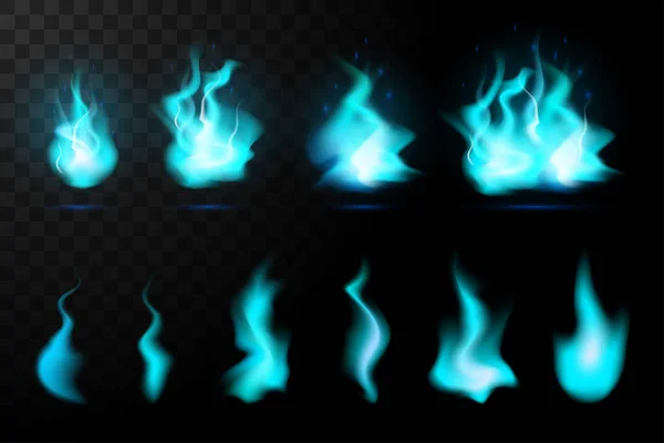 Las llamas de fuego realistas se ponen azules — Vector de stock