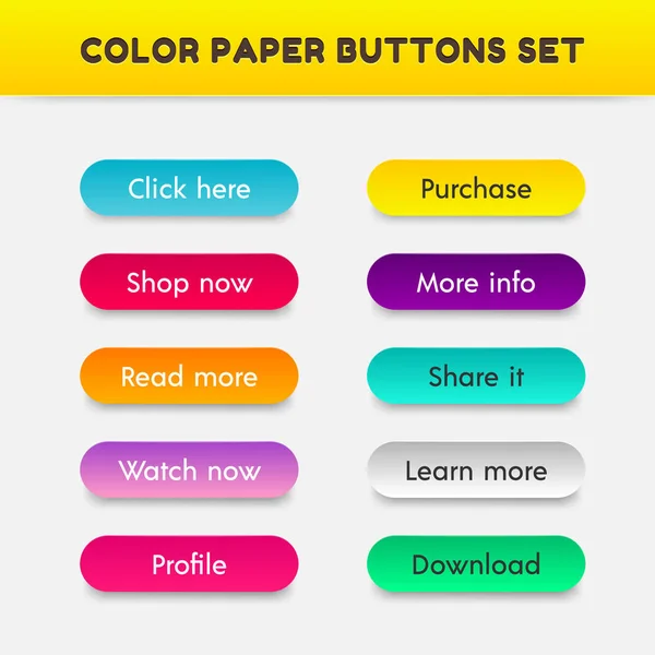 Set of color button paper cut style — Stock Vector