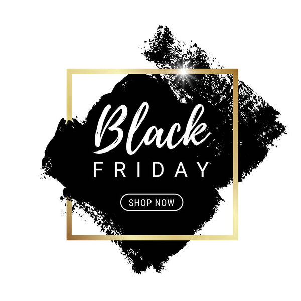 Sale white banner brush stroke golden frame