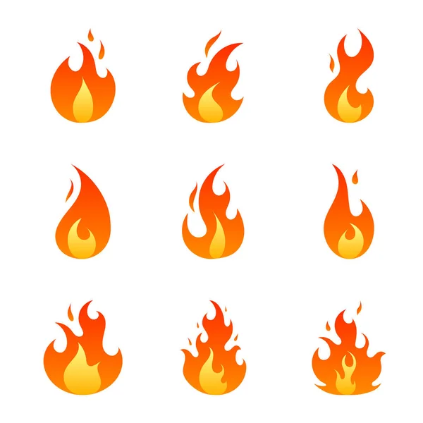 Chamas de fogo planas desenhos animados — Vetor de Stock