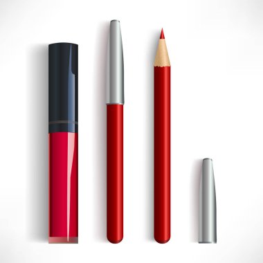 Gerçekçi kırmızı dudak kalemi ve lipstic