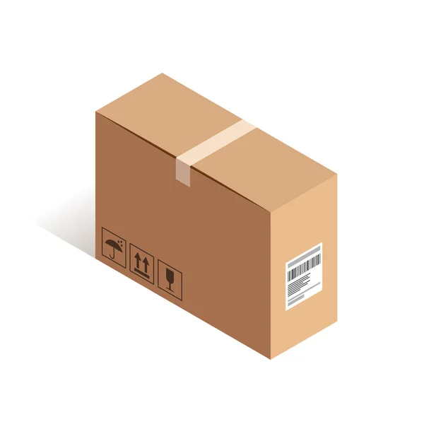 Caja de cartón de entrega icono isométrico — Vector de stock