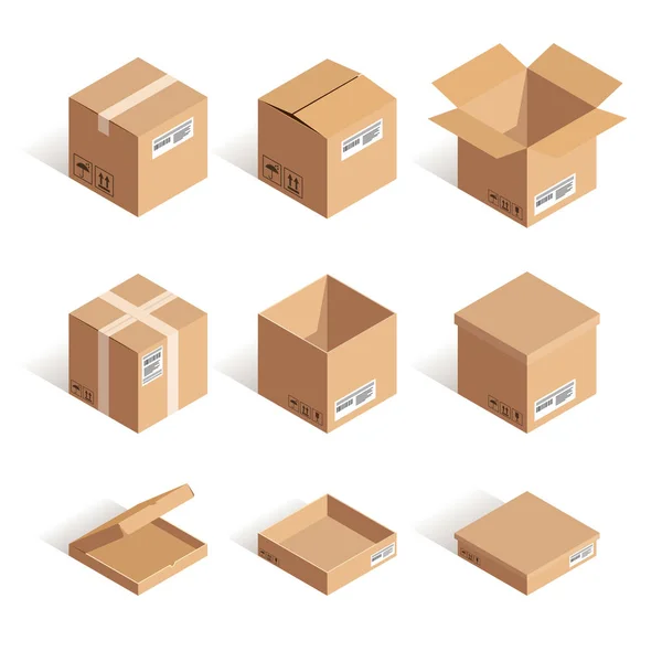 Isometrisch geöffnete und geschlossene Box Set — Stockvektor