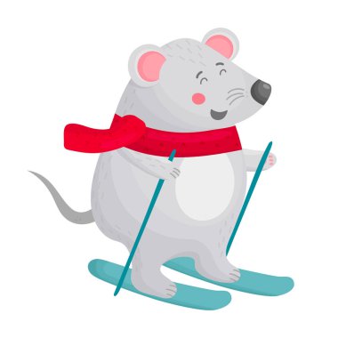 Sevimli çizgi film fare karakter kayak
