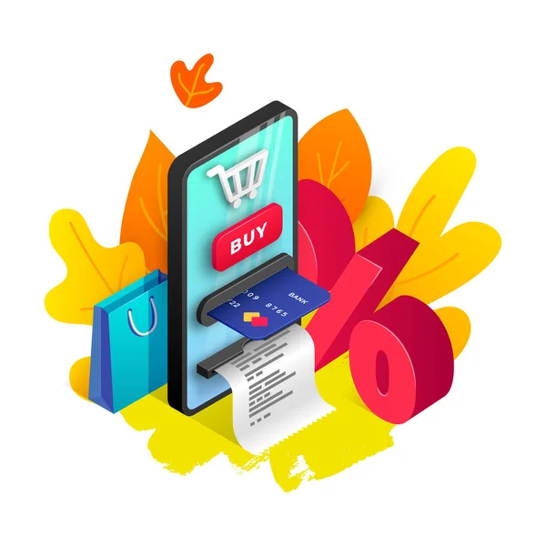 Concept d'automne avec smartphone atm — Image vectorielle