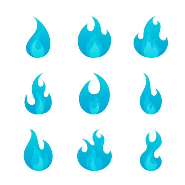 Juego de iconos planos de llamas azules de gas — Archivo Imágenes Vectoriales