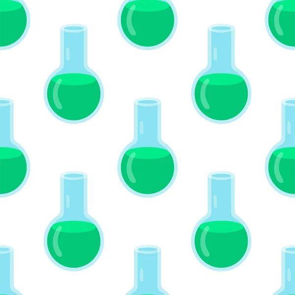 Seamless pattern chemistry flask green — Stock Vector