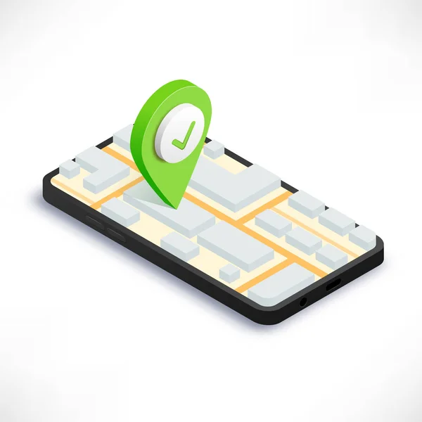GPS mapa de la ciudad aplicación concepto isométrico blanco — Vector de stock