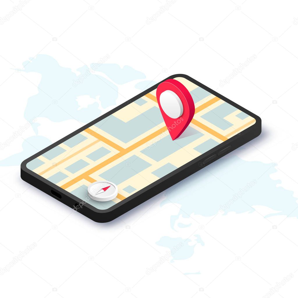 GPS city map app isometric concept world