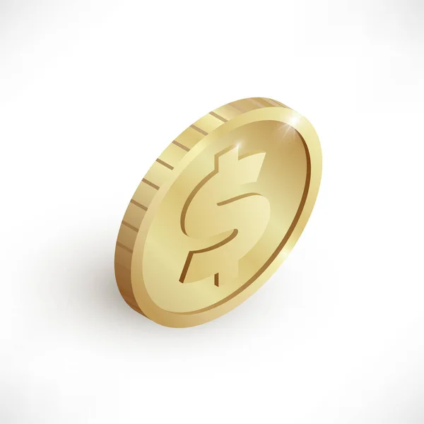 Isometryczne złoto ikona monety dolar znak realistyczne — Wektor stockowy