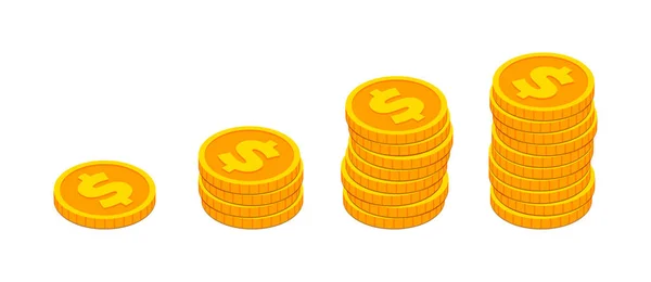 Izometryczny stos złotych monet jak wykres dochodów — Wektor stockowy