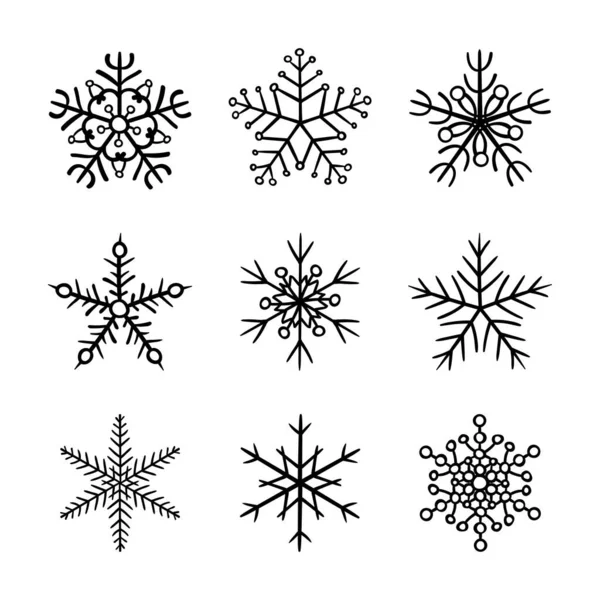Establecer iconos dibujados a mano copo de nieve — Archivo Imágenes Vectoriales