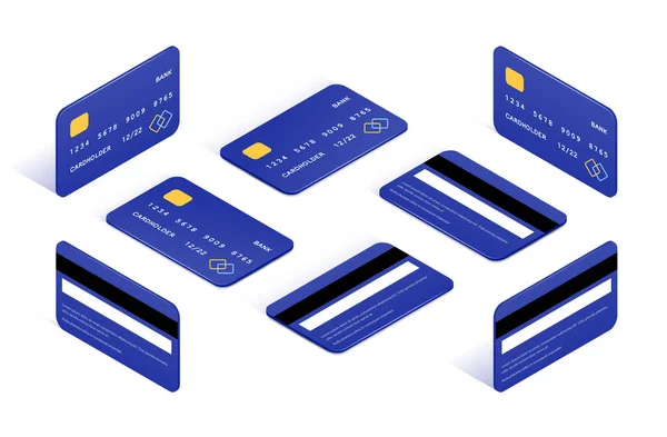 Iconos isométricos tarjeta de crédito gran conjunto — Vector de stock