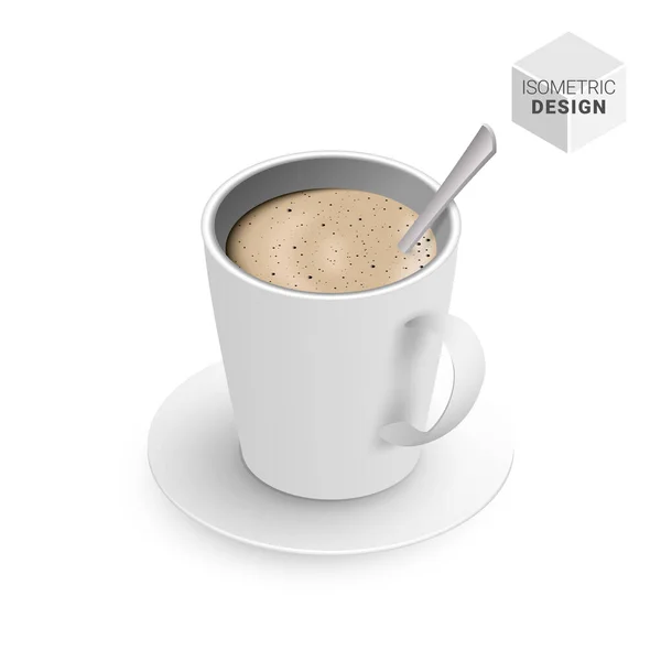 Isometric Flat White coffee cup spoon — Stok Vektör