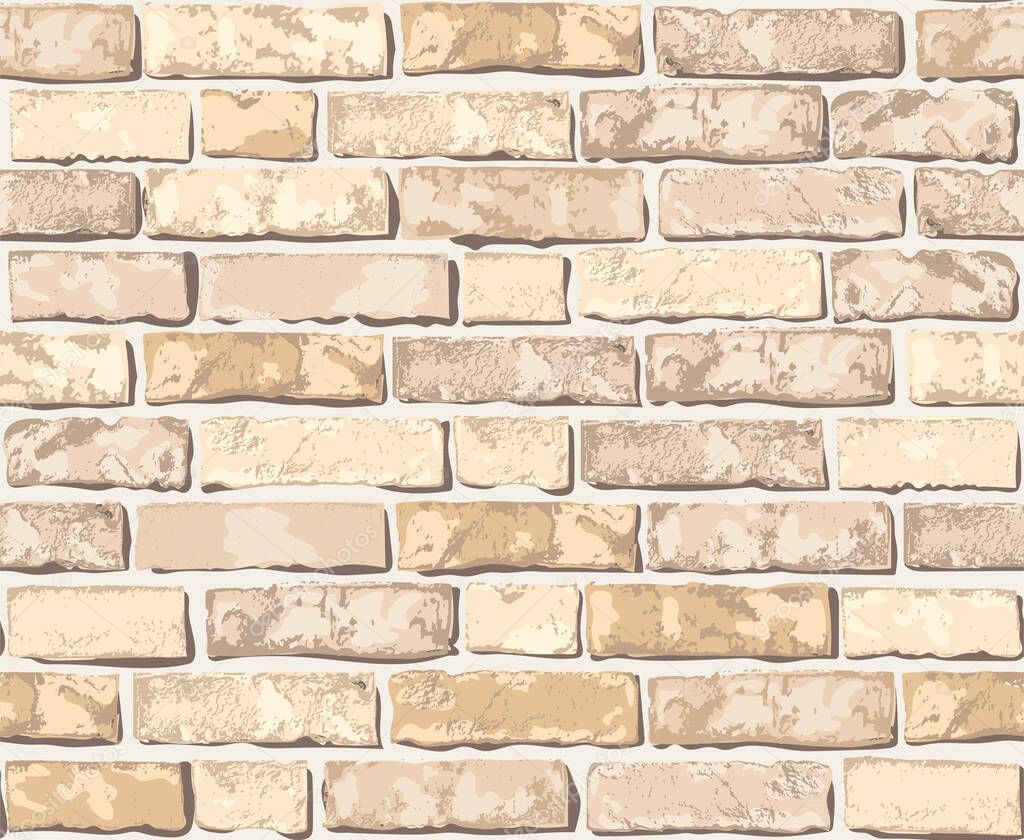 Realistic Vector brick wall seamless pattern. Flat wall texture. Beautiful light yellow textured brick background for print, paper, design, decor, photo background
