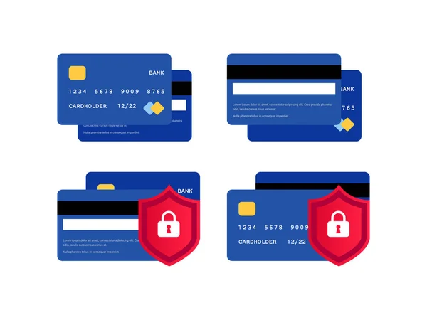 Conjunto Iconos Tarjeta Crédito Protección Electrónica Pagos Concepto Seguridad Transacción — Vector de stock