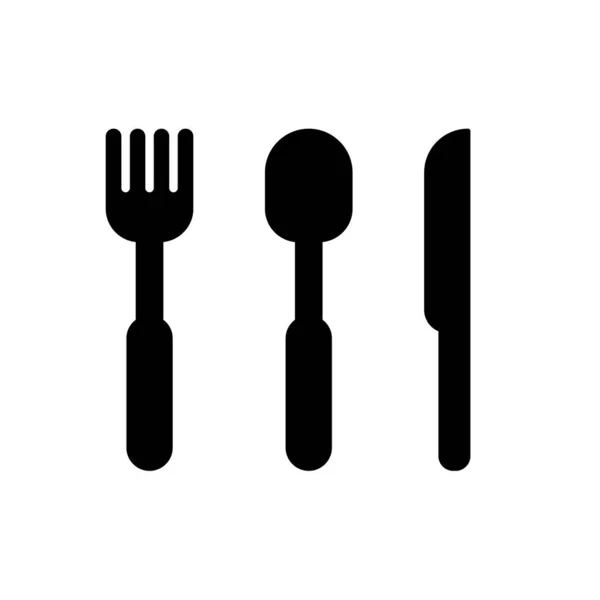 黒のシンプルなナイフ フォーク スプーンのアイコン カトラリー 白い上に隔離されたレストランのシンボル ベクターイラスト — ストックベクタ