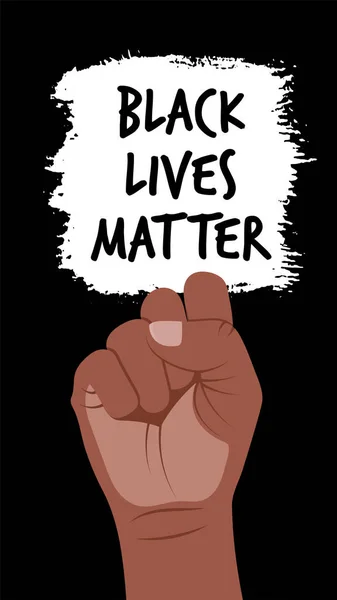 黑人的生命很重要在黑色背景上用文字和有力的拳头表示矢量图解 反对种族主义和社会不平等概念的抗议 社交媒体 — 图库矢量图片