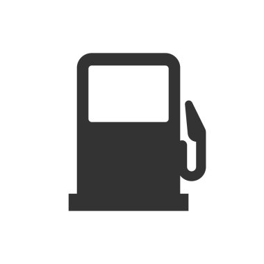 Benzin istasyonu simgesi beyaz arkaplanda izole edilmiş. Web, uygulamalar, bilgi grafikleri için vektör illüstrasyonu.