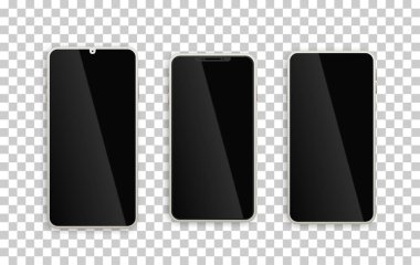 Gerçekçi modeller akıllı telefon cihazı. Şeffaf arka planda boş siyah ekranlı 3D metalik gri cep telefonu. Web, Uygulama, Yapılandırma Ögesi, Uygulama Tanıtımı.