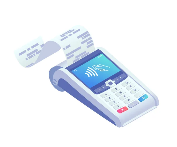 Recibo Impressão Terminal Pagamentos Isométricos Pos Wireless Nfc Terminal Pagamento — Vetor de Stock