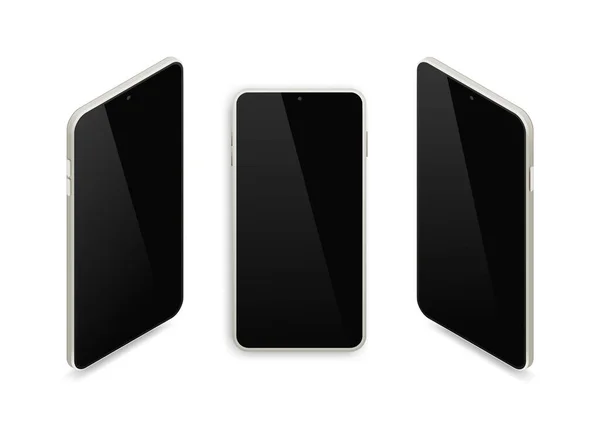 Реалистичный Изометрический Смартфон Металлический Серый Мобильный Телефон Пустым Черным Экраном — стоковый вектор