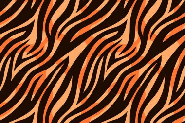 Turuncu kaplan desenli modaya uygun. Moda tasarımı, kapağı, afişi, duvar kağıdı için el yapımı vahşi hayvan derisi dokusu. Vektör illüstrasyonu.