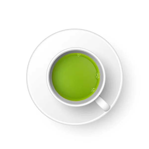 Realistic Cup Hot Aromatic Green Japanese Tea Matcha Teacup Top — Stock Vector