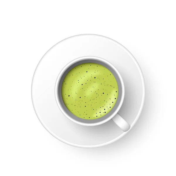 Réaliste Tasse Thé Japonais Vert Aromatique Chaud Matcha Latte Boisson — Image vectorielle