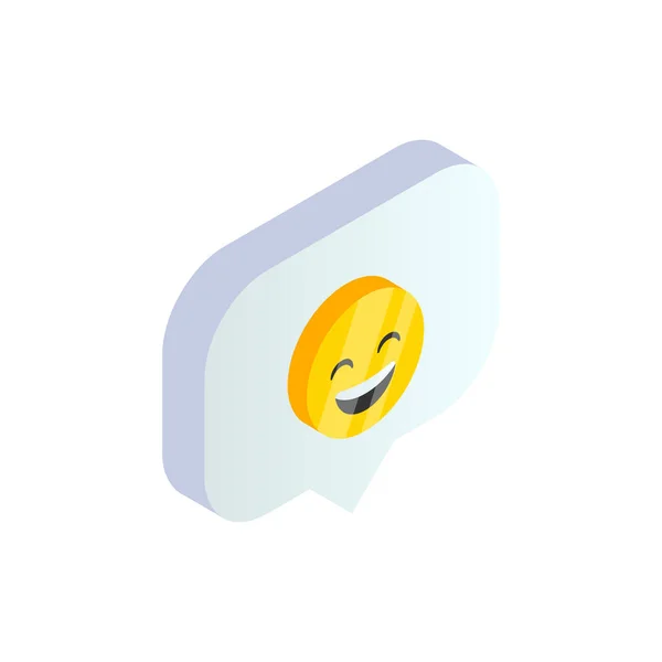 Isometric Smile Emoji Symbol Speech Bubble Laughing Emoticon Customer Rating — Stock Vector