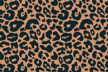 Son moda leopar desenli arka plan. Moda deseni tasarımı, kapağı, afişi, duvar kağıdı için el yapımı vahşi çita derisi koyu kahverengi doku. Vektör illüstrasyonu.