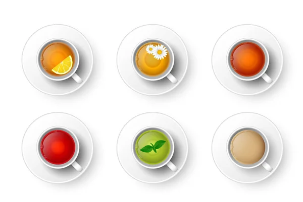 Realistisches Set Mit Heißen Aromatischen Getränken Eine Teetasse Mit Grünem — Stockvektor