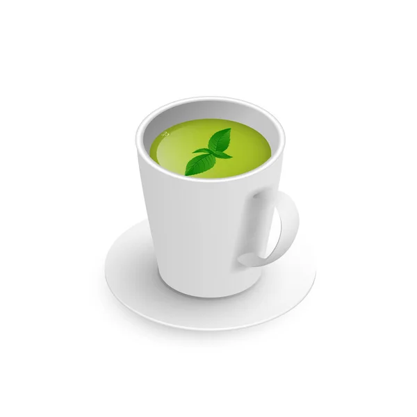 Realista Taza Caliente Aromático Manzanilla Saludable Una Taza Vista Isométrica — Vector de stock