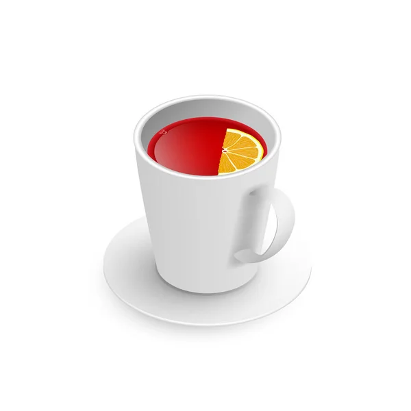 Gerçekçi Boyutlu Sıcak Aromatik Sağlıklı Bitkisel Rooibos Limonlu Kırmızı Çay — Stok Vektör