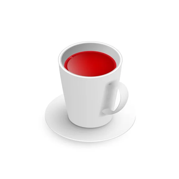 ホット芳香族健康ハーブロイボスやハイビスカスの赤茶の現実的な3Dカップ 白い背景に隔離されたティーカップのアイソメトリックビュー ウェブ デザイン メニュー アプリのベクトルイラスト — ストックベクタ