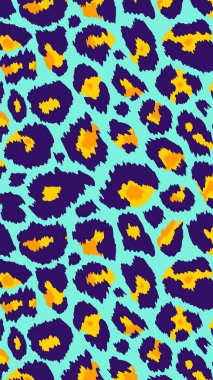 Moda leopar soyut dikey arkaplan. Moda tasarımı için el yapımı vahşi hayvan çitası derisi mavi doku sosyal medya afişi, kapak, telefon duvar kağıdı. Vektör illüstrasyonu.
