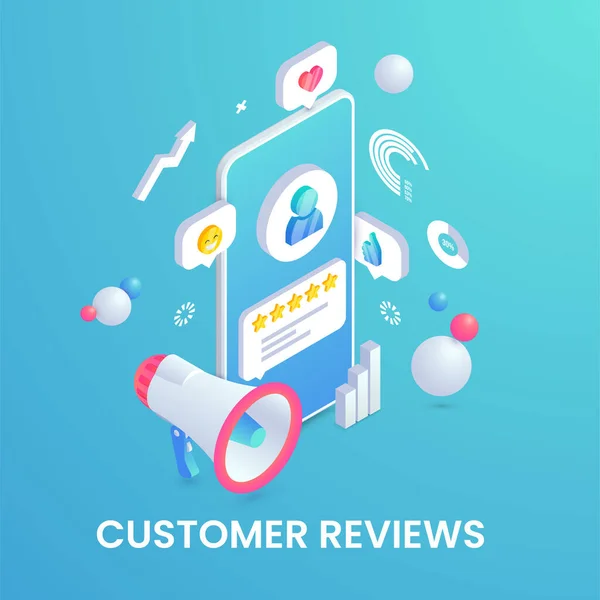 Kundenbewertungsbanner Feedback Trendiges Isometrisches Konzept User Icon Und Produkt Positive — Stockvektor
