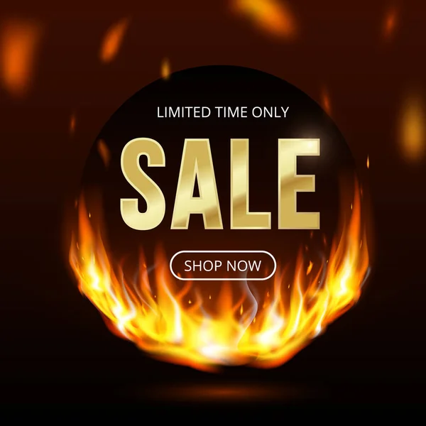 Omezený Prodejní Banner Realistickými Požárními Plameny Obchod Knoflíky Pálení Světelný — Stockový vektor