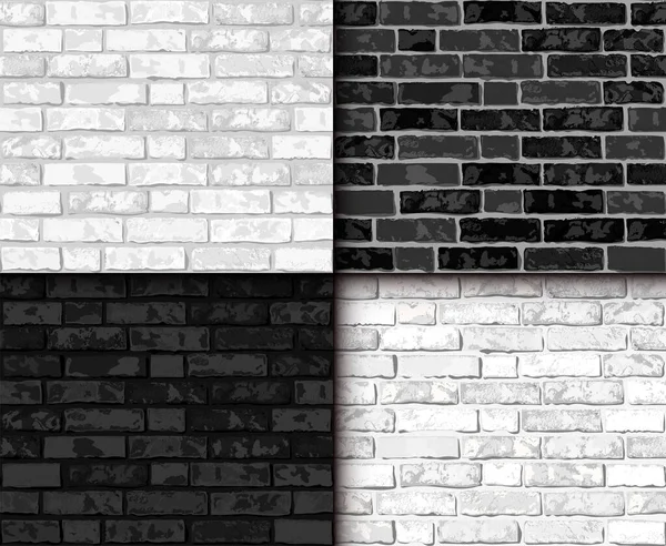 ベクトル現実的な黒と白のレンガの壁のシームレスなパターンセット 平らな壁はテクスチャを繰り返します デザイン 写真の背景のためのグレー 黒のテクスチャレンガの背景 — ストックベクタ