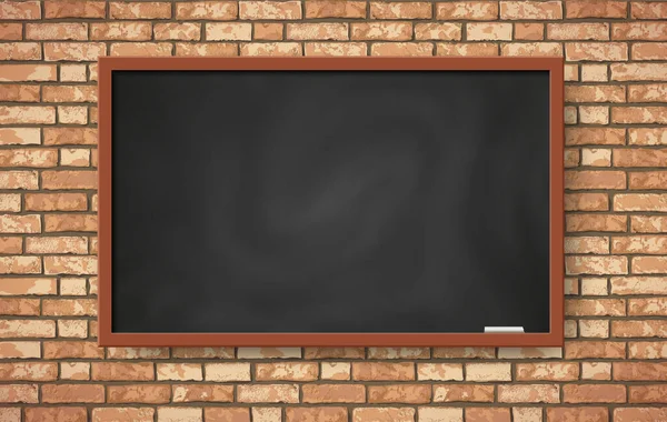 向量现实的空黑色黑板在褐色的砖墙上 平面时尚教室 带有网页 海报模型 学校课堂设计背景等课堂布景内部插图 — 图库矢量图片
