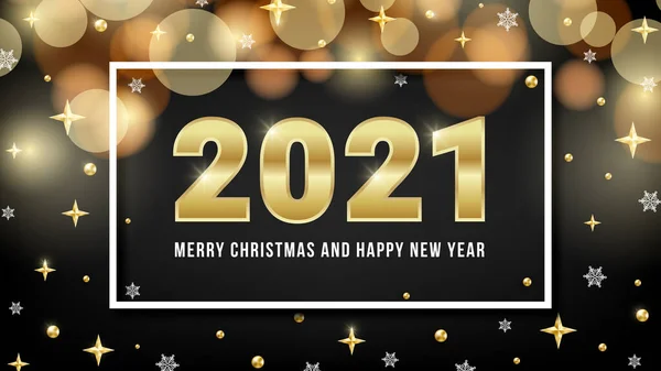 2021 Feliz Natal Feliz Ano Novo Com Números Dourados Bokeh — Vetor de Stock