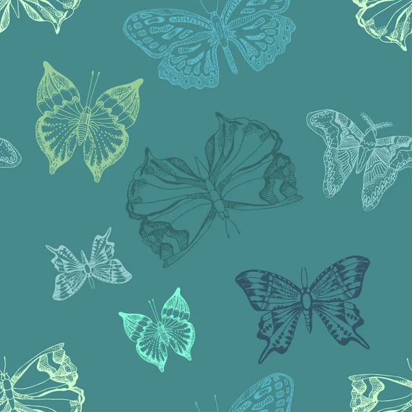Nahtloses Vektormuster Mit Verschiedenen Schmetterlingen — Stockvektor