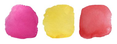 Beyaz arka plan üzerinde izole pembe, sarı ve kırmızı sulu boya sıçraması