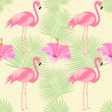 flamingolar ve tropikal yaprak ile Seamless modeli