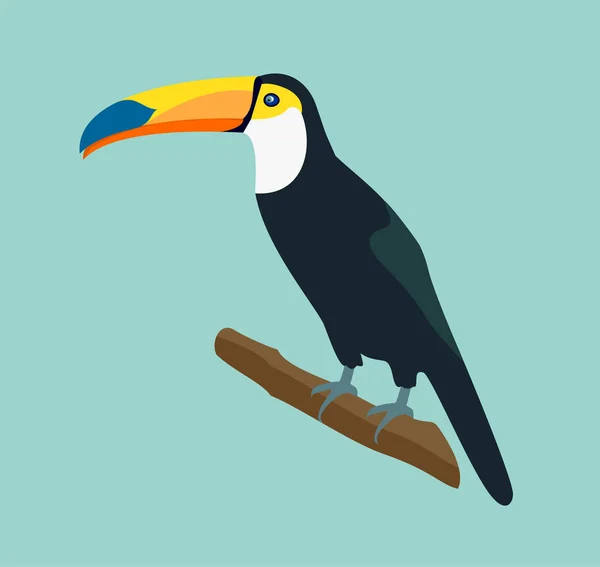 Ilustración Vectorial Moderna Pájaro Tucán Sobre Fondo Azul — Vector de stock
