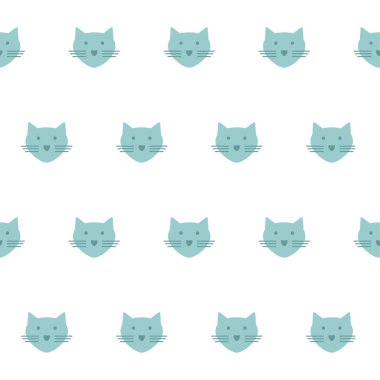 beyaz zemin üzerine mavi kedi ile sorunsuz vektör desen