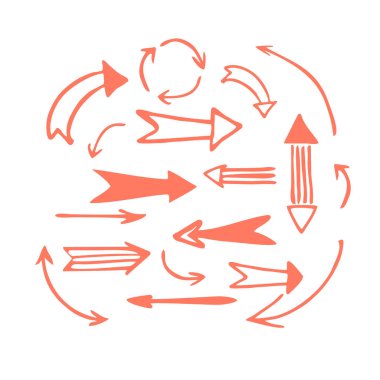 vektör kümesi üzerinde beyaz izole çeşitli kırmızı oklar