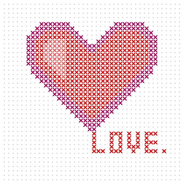 Seamless Vector Pattern Stitched Red Heart — Stock Vector