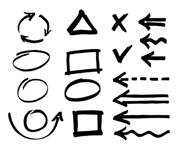 Flechas Círculos Otros Símbolos Dibujados Mano Por Marcador — Archivo Imágenes Vectoriales