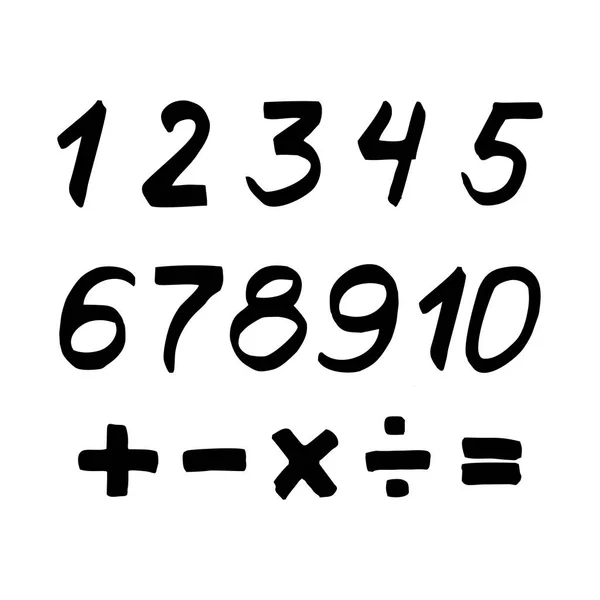 Zahlen Und Arithmetische Zeichen Von Hand Mit Marker Bemalt — Stockvektor